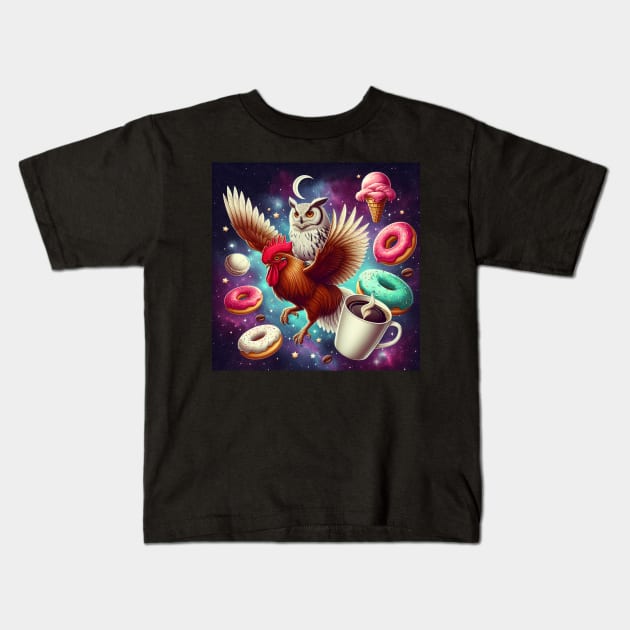 Outer Space Owl Riding Chicken Unicorn - Donuts Kids T-Shirt by ArtbyJester